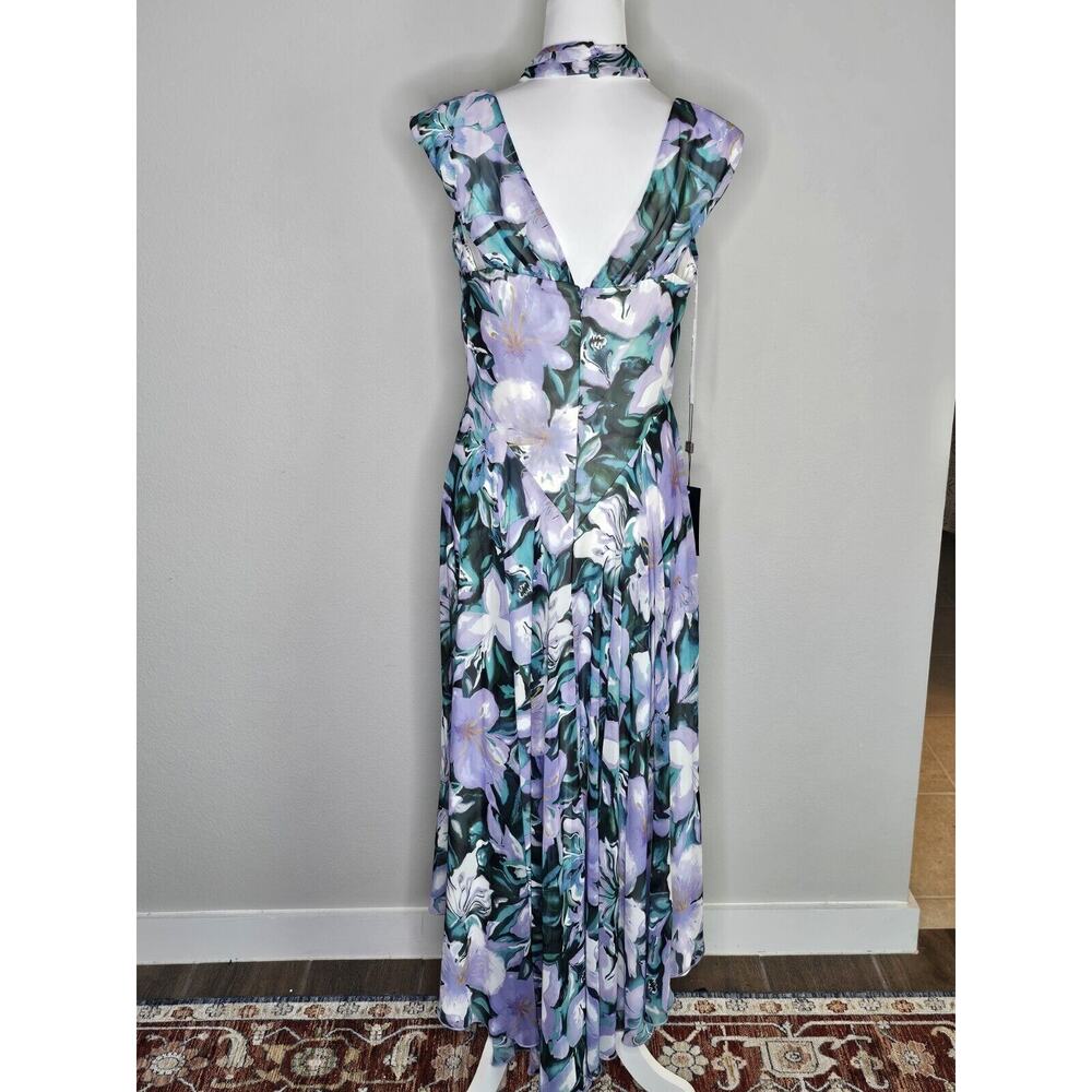 NWT Tadashi Shoji ARLENE CUTOUT HALTER FLORAL MIDI DRESS BUI22121MD Iris Size 12 - Picture 15 of 16